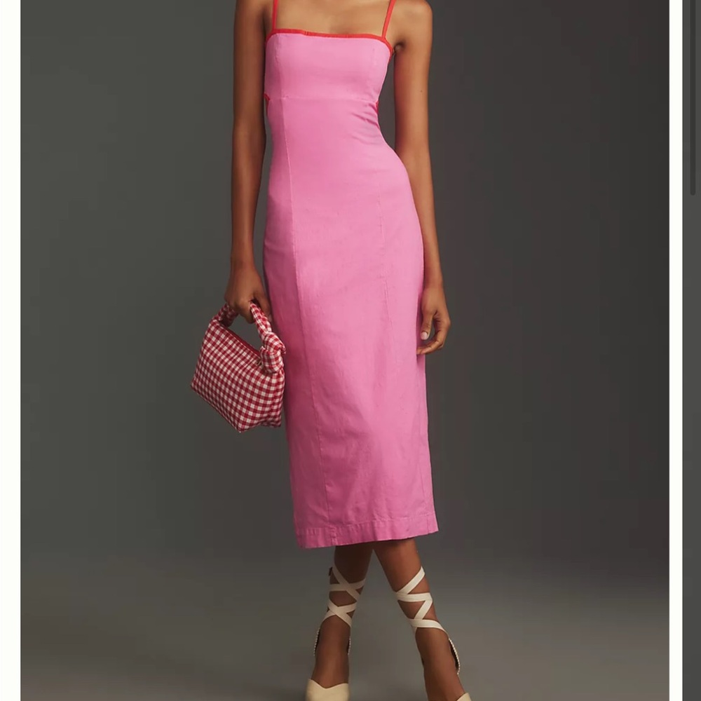 Anthropologie pink dress The Dafni Cutout Linen Midi Dress by Maeve